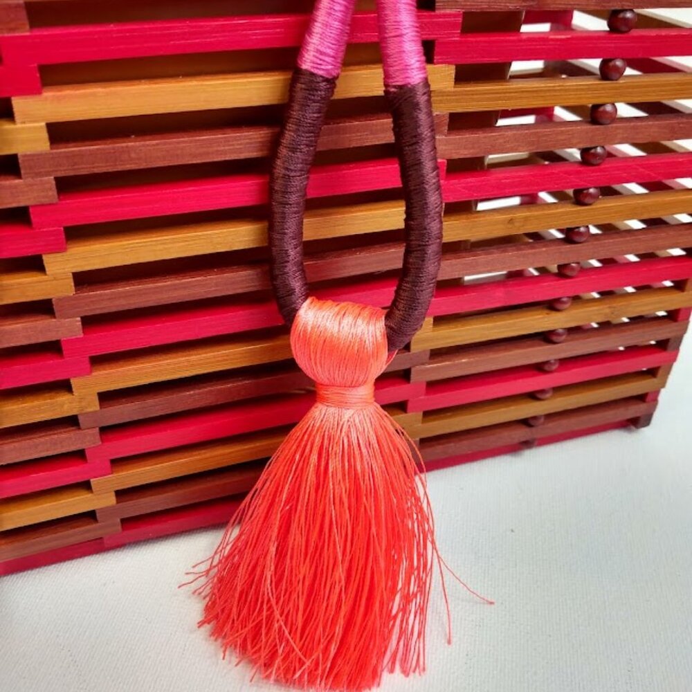 Vince Camuto Bayne Bamboo Clutch Purse NEW Papaya Orange Summer Colorful - Picture 9 of 11